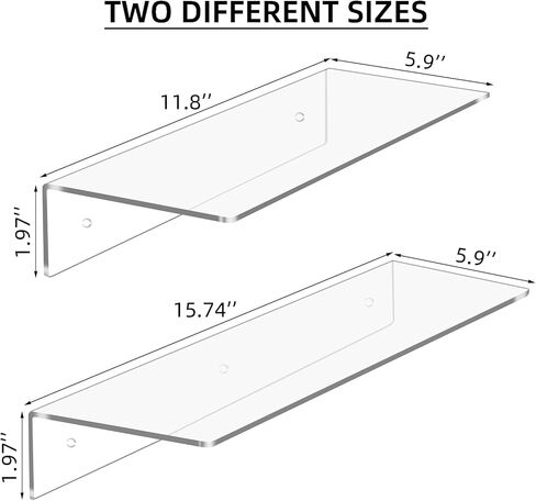 ديسبلاي فور توب رف اكريليك شفاف، رف كتب عائم يثبت على الحائط للمجموعات وكتب الاطفال والنباتات في المكتب وغرفة النوم وغرفة المعيشة، مجموعة من قطعتين (12 انش و16 انش) in Kuwait