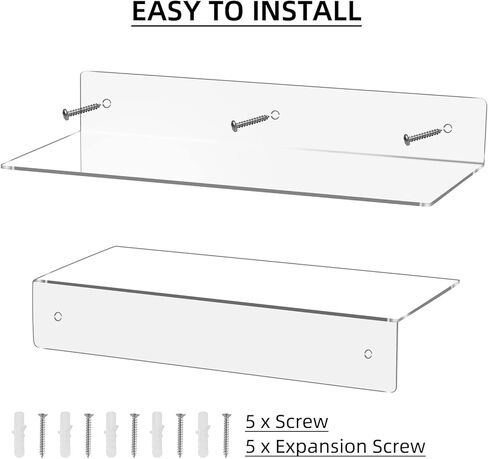 ديسبلاي فور توب رف اكريليك شفاف، رف كتب عائم يثبت على الحائط للمجموعات وكتب الاطفال والنباتات في المكتب وغرفة النوم وغرفة المعيشة، مجموعة من قطعتين (12 انش و16 انش) in Kuwait