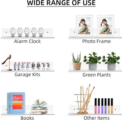 ديسبلاي فور توب رف اكريليك شفاف، رف كتب عائم يثبت على الحائط للمجموعات وكتب الاطفال والنباتات في المكتب وغرفة النوم وغرفة المعيشة، مجموعة من قطعتين (12 انش و16 انش) in Kuwait