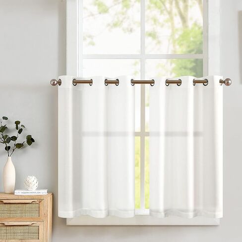 Lazzzy Linen Textured Kitchen Curtains Semi Grey Sheer Door Curtains for Living Room Light Filtering Cafe Tier Curtains Drapes 45 Inch Length Window Curtain Set for Bathroom Grommet Top 2 Panels Gray in Kuwait