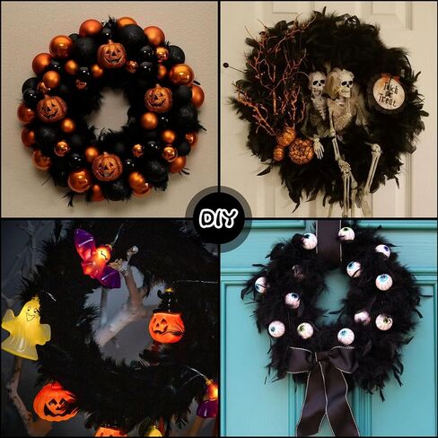 DomeStar 11 Inch Black Feather Wreath, Halloween Front Door Wreath for Decoration Wreath Crafts Party Favors Halloween Photo Props in Saudi Arabia