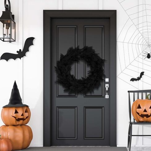DomeStar 11 Inch Black Feather Wreath, Halloween Front Door Wreath for Decoration Wreath Crafts Party Favors Halloween Photo Props in Saudi Arabia