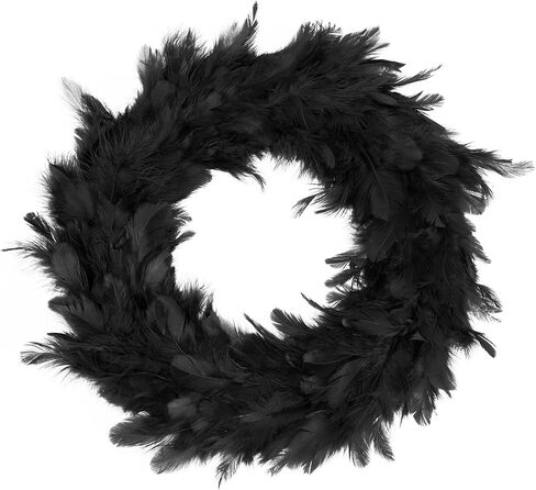 DomeStar 11 Inch Black Feather Wreath, Halloween Front Door Wreath for Decoration Wreath Crafts Party Favors Halloween Photo Props in Saudi Arabia