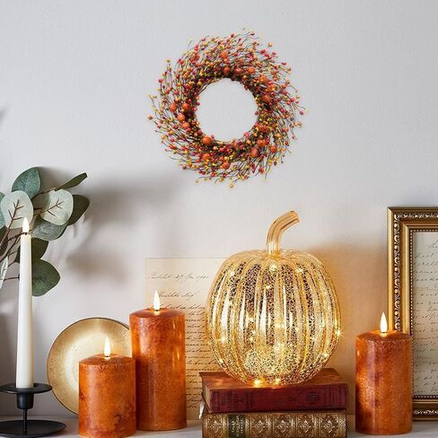TEMPUS Fall Berry Wreath, 20" Autumn Orange Front Door Wreath Harvest Wreath with Pumpkins, Acorns Artificial Wreath for Front Door Home Decor Thanksgiving Harvest Festival Decor in Kuwait