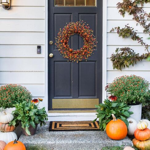 TEMPUS Fall Berry Wreath, 20" Autumn Orange Front Door Wreath Harvest Wreath with Pumpkins, Acorns Artificial Wreath for Front Door Home Decor Thanksgiving Harvest Festival Decor in Kuwait