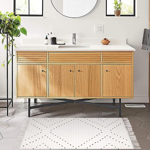 سجادة حمام LIVEBOX Boho مقاس 2 × 3 بوصة سجادة سوداء قابلة للغسل سجادة مغربية صغيرة للحمام، سجادة منطقة منسوجة من القطن مع شرابة لمدخل حوض المطبخ والباب الأمامي in Kuwait