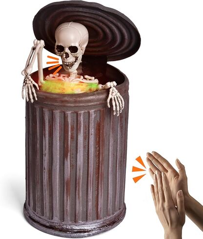 Presence 12" Halloween Animated Trashcan Skeleton, Spirit Activated Animatronic Halloween Decorations with Scary Sounds and Movable Posable Joints, Indoor Haunted House Party Home Props Decor in Saudi Arabia