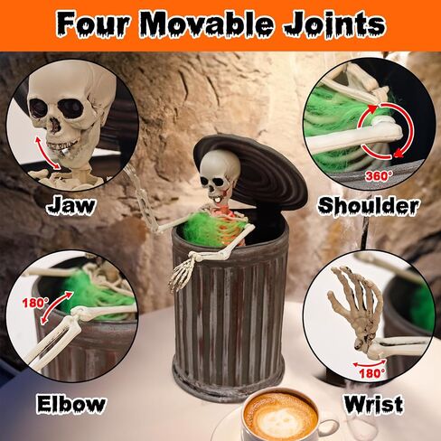Presence 12" Halloween Animated Trashcan Skeleton, Spirit Activated Animatronic Halloween Decorations with Scary Sounds and Movable Posable Joints, Indoor Haunted House Party Home Props Decor in Saudi Arabia