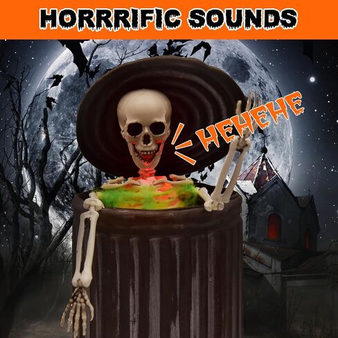 Presence 12" Halloween Animated Trashcan Skeleton, Spirit Activated Animatronic Halloween Decorations with Scary Sounds and Movable Posable Joints, Indoor Haunted House Party Home Props Decor in Saudi Arabia