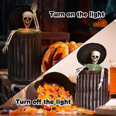 Presence 12" Halloween Animated Trashcan Skeleton, Spirit Activated Animatronic Halloween Decorations with Scary Sounds and Movable Posable Joints, Indoor Haunted House Party Home Props Decor in Saudi Arabia