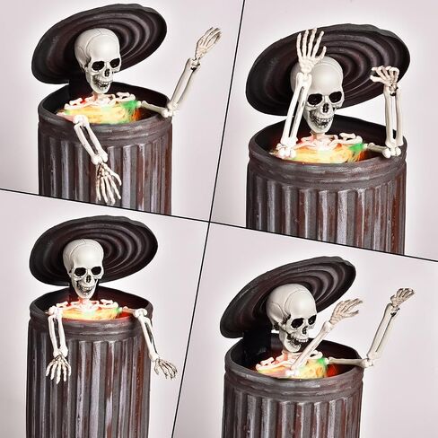 Presence 12" Halloween Animated Trashcan Skeleton, Spirit Activated Animatronic Halloween Decorations with Scary Sounds and Movable Posable Joints, Indoor Haunted House Party Home Props Decor in Saudi Arabia