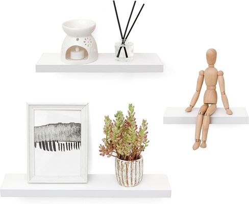 Mkono Floating Shelves Rustic Wood Wall Shelf Set of 3 Modern Wall Mounted Shelves with Invisible Brackets Display Trophy Photo Frames Plants Home Decor Living Room Bedroom Bathroom, Dark Brown in Saudi Arabia