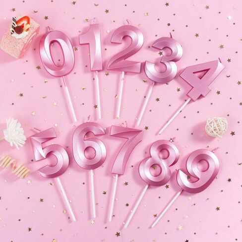 Birthday Candles Extended Big Number Candle Multicolor 3D Design Cake Topper Decoration for Any Celebration(0 Candle Pink) in Saudi Arabia