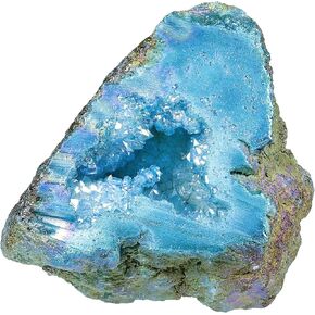SUNYIK Natural Rainbow Titanium Coated Quartz Geode Quartz Crystal Cluster Specimen for Home Office Decoration Reiki Healing Meditation, 100-200g(0.2-0.4lb), Blue