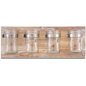 BeSuerte Rustic Antique Mason Jar Organizer Hanging Wall Holder for Home Decor, Bathroom, Kitchen, Office, Farmhouse with 4-Jar,Gray