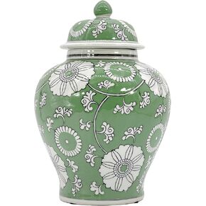 Galt International Classic Blue and White Flower Chinoiserie Jar 12" w/Lid - Ginger Jar, Tea Storage, Decorative, Home Decor Jar