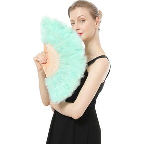 Marabou Fan Hand Held Folding Feather Accessories Women Adult Costume Decoration Halloween Tea Party-Baby Pink-Z