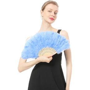 إكسسوارات ريش قابلة للطي باليد من Marabou Fan للسيدات البالغات لتزيين حفلات الهالوين - أبيض - Z in Kuwait
