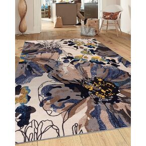 سجادة منطقة Rugshop Modern Bright Flowers غير قابلة للانزلاق (غير قابلة للانزلاق) مقاس 5 × 7 (5' 3" × 7' 3") كريمي