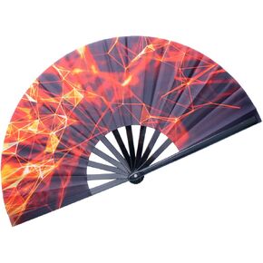 Decorative Folding Fans Folding Fan Chinese Japanese Hand Fan Rave Fan Nylon-Cloth Fan Dance Fans for Women/Men (Fire Wolf)