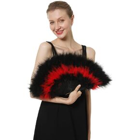 Marabou Feather Folding Fan with Peacocks 20s Vintage Style Flapper Hand Fan For Costume Dancing Party-White-5 Peacocks in Kuwait