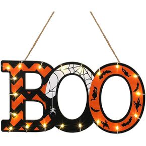 Halloween Boo Wood Hanging Sign Halloween Wall Sign Halloween Door Hanging Sign with LED Light String for Night Ghost Home Indoor Outdoor Decor Party Supplies, 12 x 6 x 0.2 Inch in Saudi Arabia