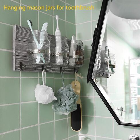 حامل فرشاة أسنان ميسون ريفي لفرشاة الأسنان، منظم تخزين الحمام، تخزين ديكور المطبخ والممر، رف تثبيت معلق للمزرعة وخطافات لللوفة | ماكينة حلاقة | معجون اسنان | فرشاة أسنان كهربائية in Kuwait