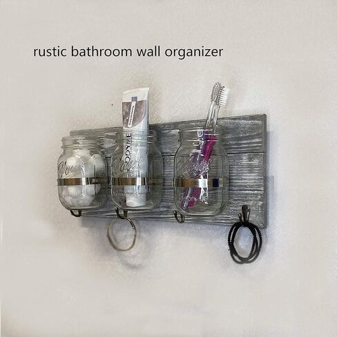 حامل فرشاة أسنان ميسون ريفي لفرشاة الأسنان، منظم تخزين الحمام، تخزين ديكور المطبخ والممر، رف تثبيت معلق للمزرعة وخطافات لللوفة | ماكينة حلاقة | معجون اسنان | فرشاة أسنان كهربائية in Kuwait