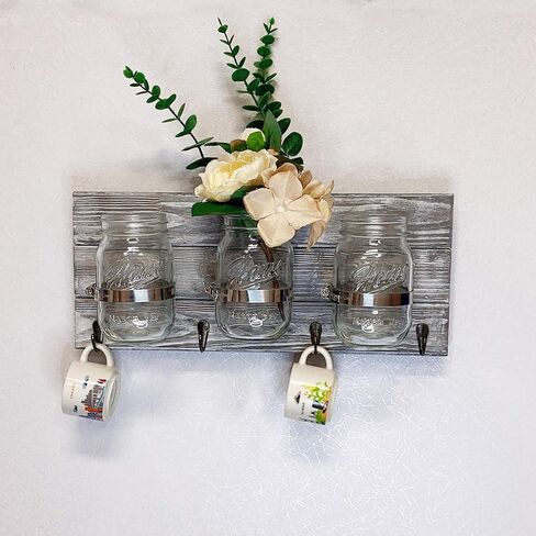 حامل فرشاة أسنان ميسون ريفي لفرشاة الأسنان، منظم تخزين الحمام، تخزين ديكور المطبخ والممر، رف تثبيت معلق للمزرعة وخطافات لللوفة | ماكينة حلاقة | معجون اسنان | فرشاة أسنان كهربائية in Kuwait