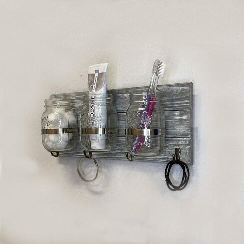 حامل فرشاة أسنان ميسون ريفي لفرشاة الأسنان، منظم تخزين الحمام، تخزين ديكور المطبخ والممر، رف تثبيت معلق للمزرعة وخطافات لللوفة | ماكينة حلاقة | معجون اسنان | فرشاة أسنان كهربائية in Kuwait