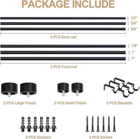 OLV Gold Double Curtain Rods 36 to 72 Inch(3-6ft),1'' Window Telescoping Drapery Rod With End Cap Design Finials in Kuwait