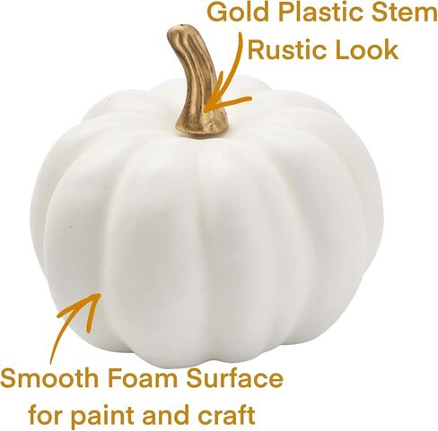 Emuya 12 PC White Pumpkins Decor for Decorating - Gold Stem, & 16' Buffalo Plaid Ribbon, 3 Sizes Faux Mini Pumpkins in Foam Plastic - for Crafts, Halloween, Friendsgiving, Thanksgiving in Saudi Arabia