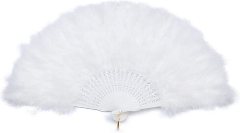 إكسسوارات ريش قابلة للطي باليد من Marabou Fan للسيدات البالغات لتزيين حفلات الهالوين - أبيض - Z in Kuwait