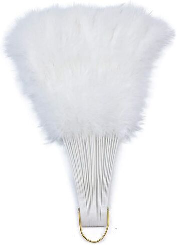 إكسسوارات ريش قابلة للطي باليد من Marabou Fan للسيدات البالغات لتزيين حفلات الهالوين - أبيض - Z in Kuwait