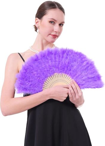 إكسسوارات ريش قابلة للطي باليد من Marabou Fan للسيدات البالغات لتزيين حفلات الهالوين - أبيض - Z in Kuwait