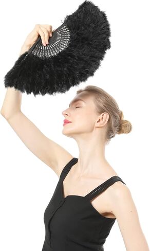 إكسسوارات ريش قابلة للطي باليد من Marabou Fan للسيدات البالغات لتزيين حفلات الهالوين - أبيض - Z in Kuwait