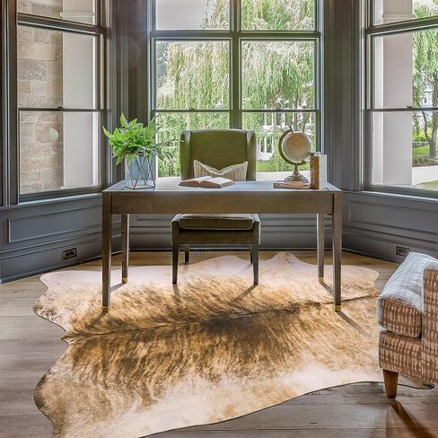 Amearea Faux Cow Hide Rug 3.2x2.3 Feet, Premium Western Home Decor Cow Print Rugs for Living Room, Faux Leather Animal Cowhide Carpet for Bedroom, Dining Traditional Cow Print Stuff Carpets, Brown in Kuwait