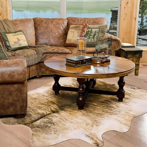 Amearea Faux Cow Hide Rug 3.2x2.3 Feet, Premium Western Home Decor Cow Print Rugs for Living Room, Faux Leather Animal Cowhide Carpet for Bedroom, Dining Traditional Cow Print Stuff Carpets, Brown in Kuwait