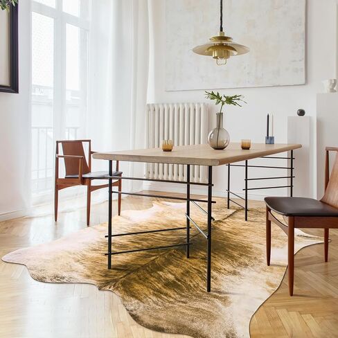 Amearea Faux Cow Hide Rug 3.2x2.3 Feet, Premium Western Home Decor Cow Print Rugs for Living Room, Faux Leather Animal Cowhide Carpet for Bedroom, Dining Traditional Cow Print Stuff Carpets, Brown in Kuwait