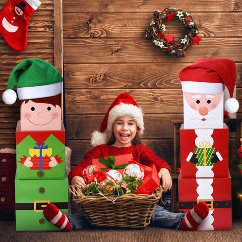 16 قطعة صناديق التراص عيد الميلاد مع القبعات في 4 تصاميم قابلة للتكديس رجل الثلج صندوق هدية عيد الميلاد صناديق التعشيش ديكور عيد الميلاد صناديق الهدايا لتغليف الهدايا هدايا حفلة صنع رجل الثلج in Kuwait