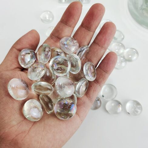 5 LB Flat Glass Marbles Gems Fire Glass for Fire Pit,Crafts,Table Scatters,Vase Fillers,Aquarium,Fish Tank Pebbles,Candle Holder Decor,Red,Blue and White Mix,Approx 450-500 PCS in Kuwait