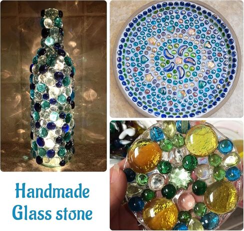 أحجار كريمة زجاجية من ABSOFINE، 900 جرام من الخرز الزجاجي الناري المخلوط، أحجار زجاجية ملونة خرز مسطح القاع لحشو المزهرية الفنية لتزيين المنزل (حوالي 200 قطعة) in Kuwait