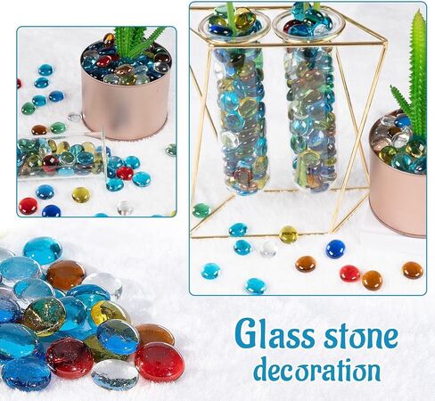 أحجار كريمة زجاجية من ABSOFINE، 900 جرام من الخرز الزجاجي الناري المخلوط، أحجار زجاجية ملونة خرز مسطح القاع لحشو المزهرية الفنية لتزيين المنزل (حوالي 200 قطعة) in Kuwait