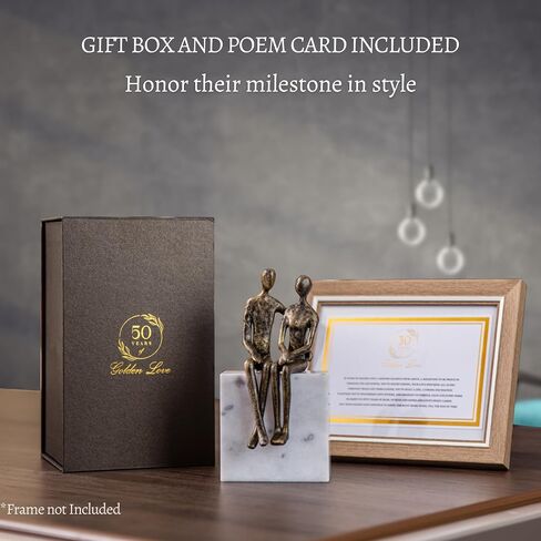UTOPISH Gift for 50 th Wedding Anniversary - Iron Couple on a Marble Rock, Gift Idea for Parents or Friends 50th Anniversary, Sculpture Includes Gift Box and Poem Card in Saudi Arabia
