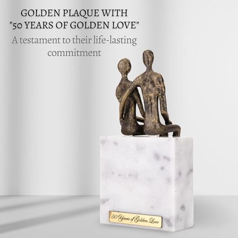 UTOPISH Gift for 50 th Wedding Anniversary - Iron Couple on a Marble Rock, Gift Idea for Parents or Friends 50th Anniversary, Sculpture Includes Gift Box and Poem Card in Saudi Arabia