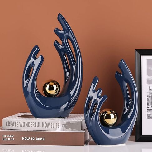 9.5"H Black Aesthetic Room Decor Accent, Tv Stand Funky Table Centerpiece Black, Abstract Art Ceramic Statue And Sculpture, Black decor for living room, bookshelf decorative objects, shelf decor in Kuwait