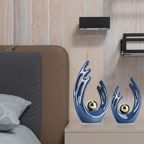 9.5"H Black Aesthetic Room Decor Accent, Tv Stand Funky Table Centerpiece Black, Abstract Art Ceramic Statue And Sculpture, Black decor for living room, bookshelf decorative objects, shelf decor in Kuwait