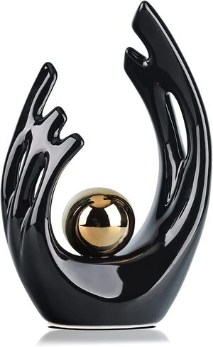 9.5"H Black Aesthetic Room Decor Accent, Tv Stand Funky Table Centerpiece Black, Abstract Art Ceramic Statue And Sculpture, Black decor for living room, bookshelf decorative objects, shelf decor in Kuwait