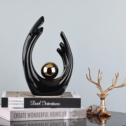 9.5"H Black Aesthetic Room Decor Accent, Tv Stand Funky Table Centerpiece Black, Abstract Art Ceramic Statue And Sculpture, Black decor for living room, bookshelf decorative objects, shelf decor in Kuwait