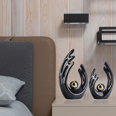 9.5"H Black Aesthetic Room Decor Accent, Tv Stand Funky Table Centerpiece Black, Abstract Art Ceramic Statue And Sculpture, Black decor for living room, bookshelf decorative objects, shelf decor in Kuwait